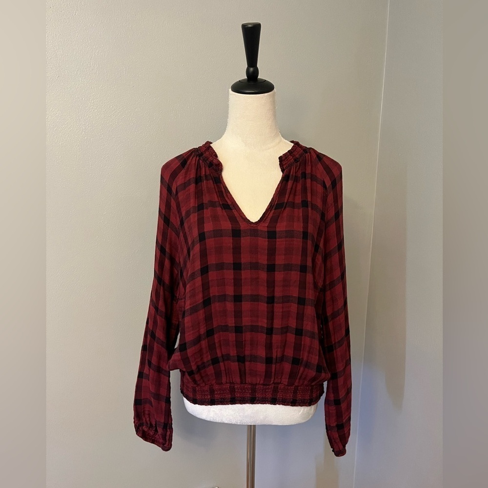 Anthropologie Cloth & Stone Sara Plaid Blouse - Size XL
